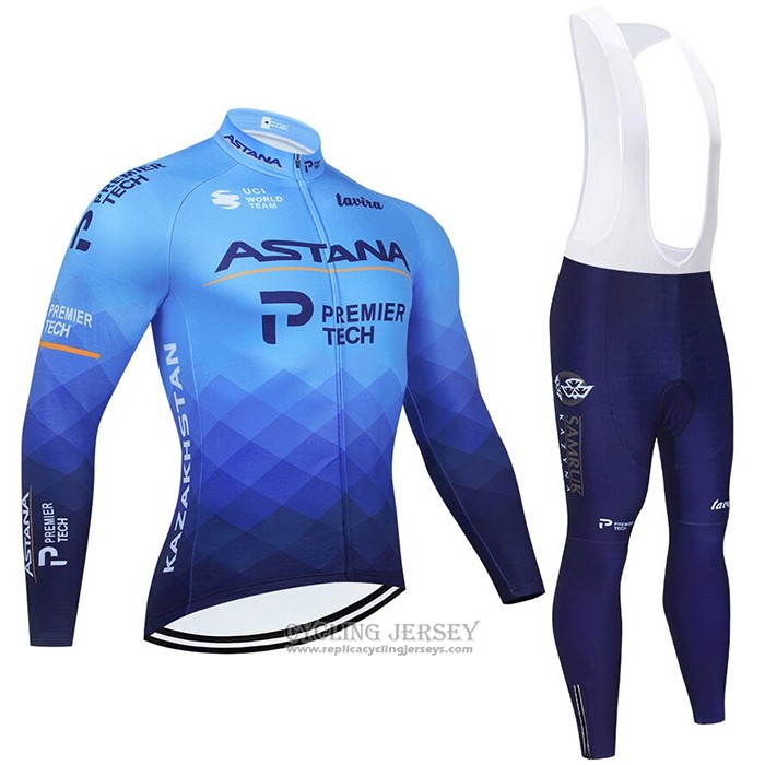 2021 Cycling Jersey Astana Blue Long Sleeve And Bib Tight